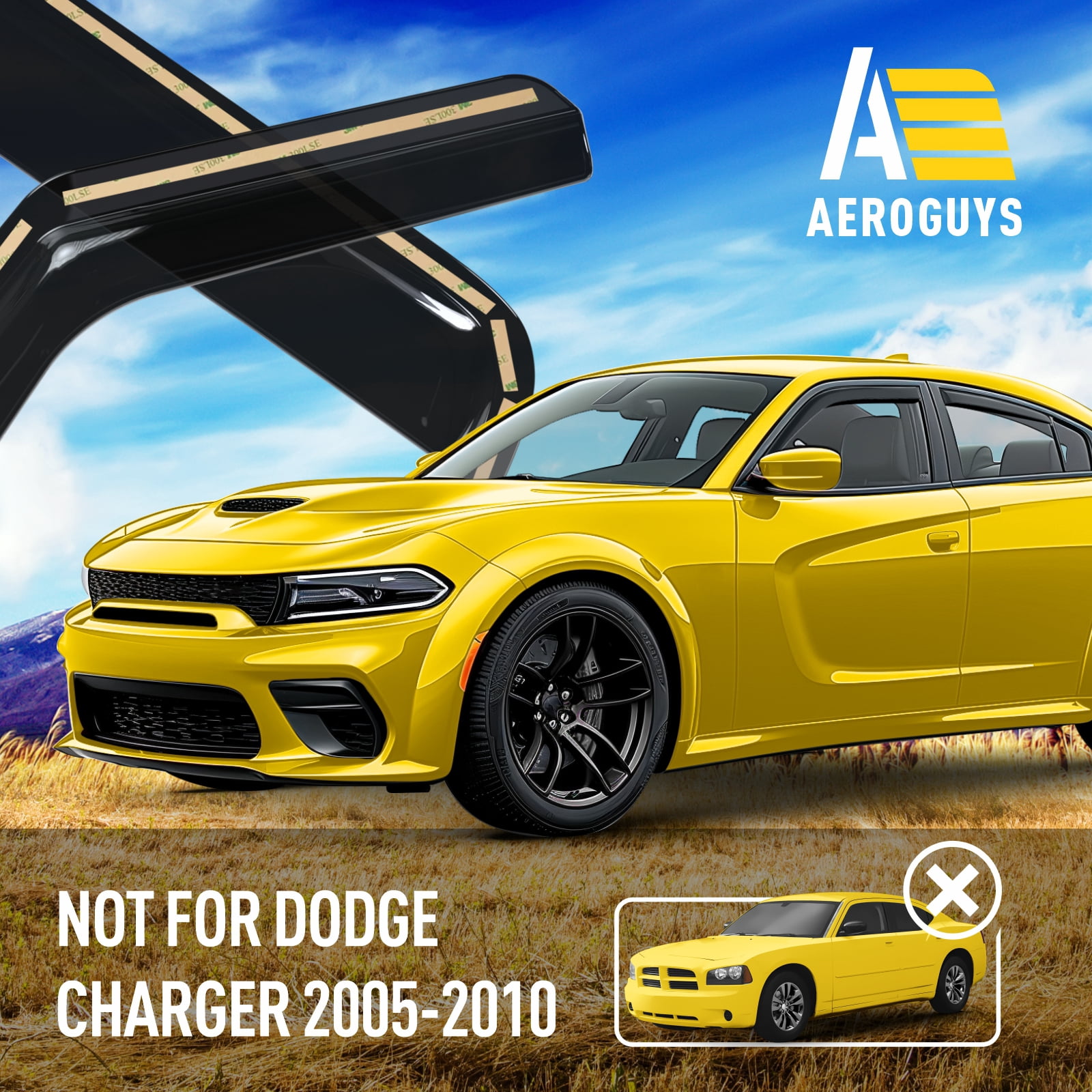 AEROGUYS In-Channel Window Deflectors Extra Durable Window Visors Rain Guards Fit for Dodge Charger 2011-2023, Sun Visors, Wind Vent Visors, Car Accessories - 4 pcs. AG0716