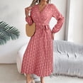 thumbnail image 6 of BAETEUY Women Long Sleeve Dress V-Neck Polka Dot Dress with Tie Waist, 6 of 7