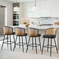 thumbnail image 3 of Rattan Counter Height Bar Stools Set 2 Modern 29"Faux Leather Barstools Counter Height Bar Stools with Cane Back Farmhouse Counter Stool for Kitchen Island Countertop Black, 3 of 11