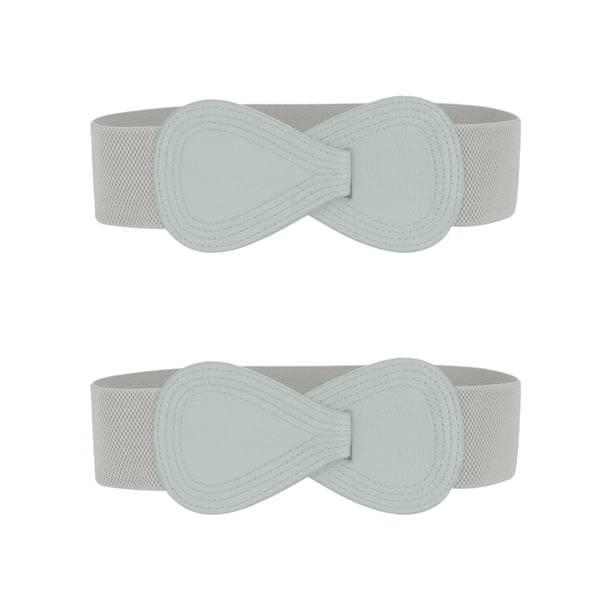 Cinturón elástico de cuero sintético con hebilla en forma de 8 de 2 piezas Inspire Chic para dama 27x2.36" (LxW) Gris