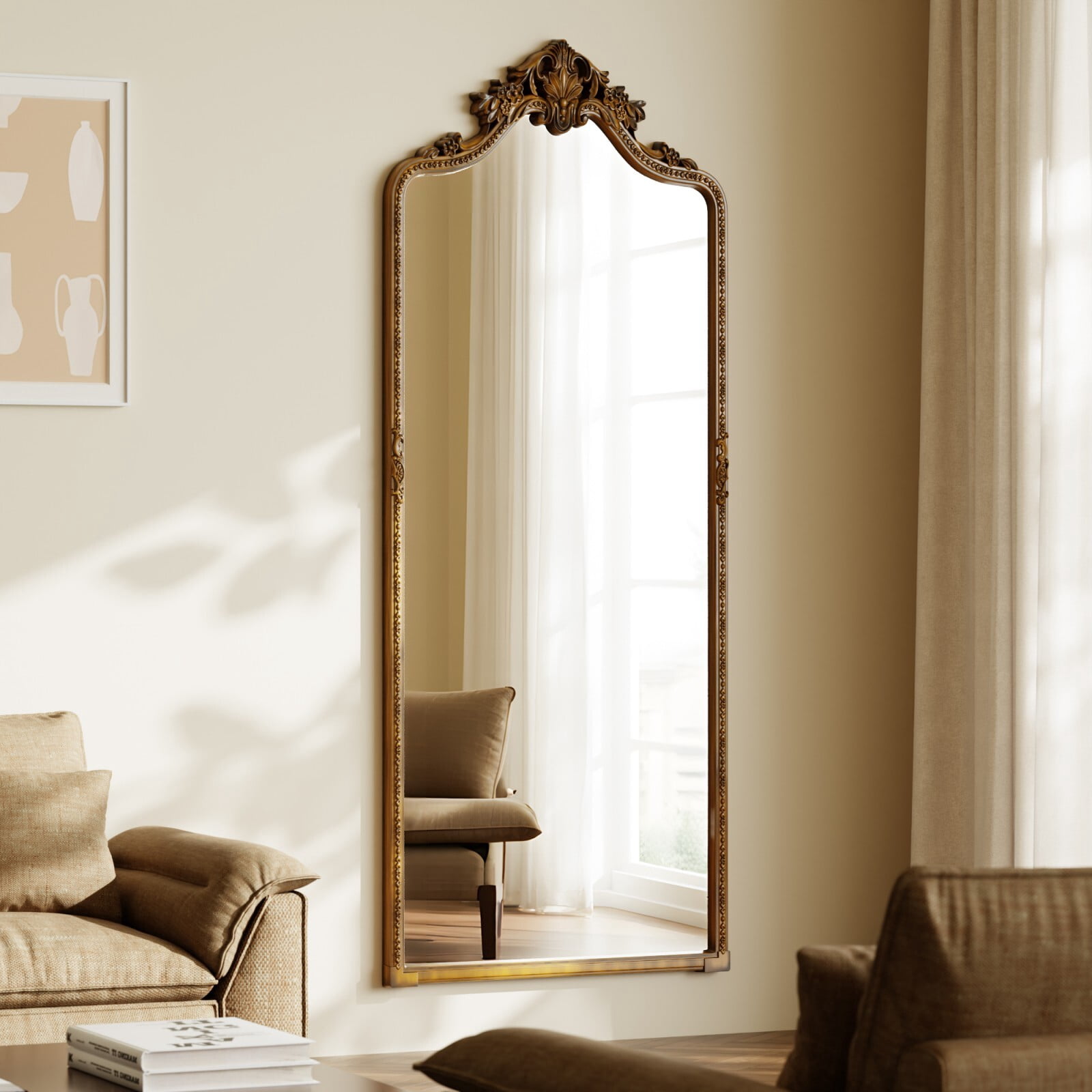 SHATTERVIEW 69"x28" Arched Full Length Mirror Baroque Style Floor Decor Mirror, Antique Gold