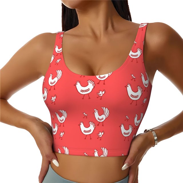 Fotbe Cartoon Rooster Sujetador Deportivo Largo sin Aros para Mujer con Almohadillas y Soporte Medio, Transpirable y Absorbente, Camiseta Tipo Chaleco o Tank Top-X-Large