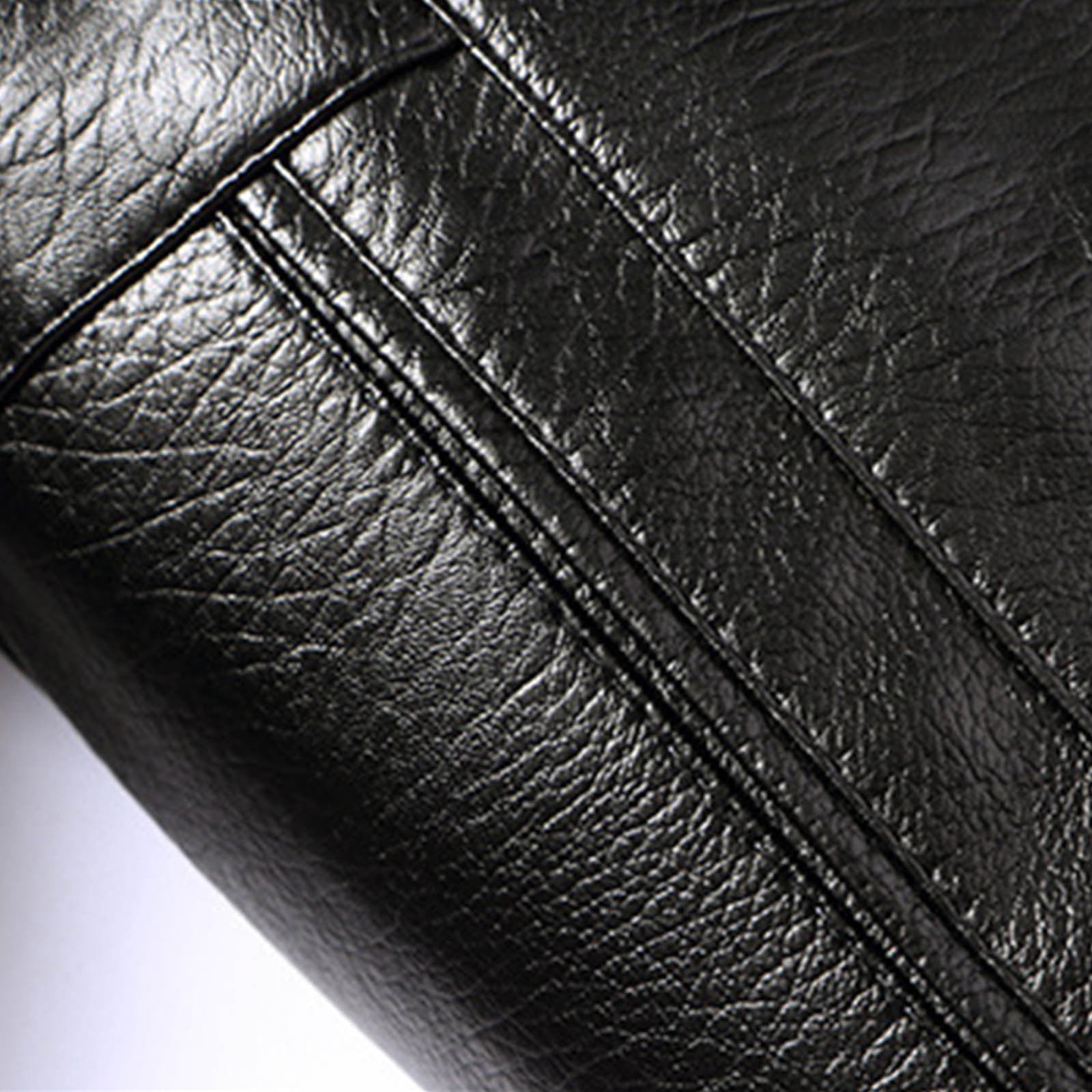 RongHuan Faux Leather Jacket for Men Fleece Full Zip Coats with Faux Fur Collar Fashion Winter Jackets Warm Long Sleeve Overcoat