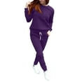 thumbnail image 4 of BLOCLOALO 2 Piece Lounge Set Long Sleeve Pullover Sweatshirts Fashionable Sports Casual Jacket Trousers Round Neck Suit Sweatpants and Sweatshirt Set Plus Size Workout Sets Casual Sets Purple 3Xl, 4 of 8