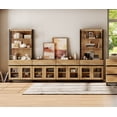 thumbnail image 4 of WAMPAT Modern TV Stand with 3 Tiers Bookshelf, Farmhouse Entertainment Center with 4 Drawers and Adjustable Shelf, Wooden Media TV Console with Glass Doors for Living Room, Oak, 4 of 12