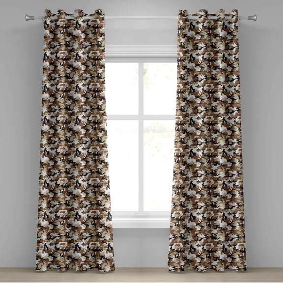 Ambesonne Abstract Grommet Curtain, Camo Style Shades, 50" x 96", Pale Caramel Tan Black