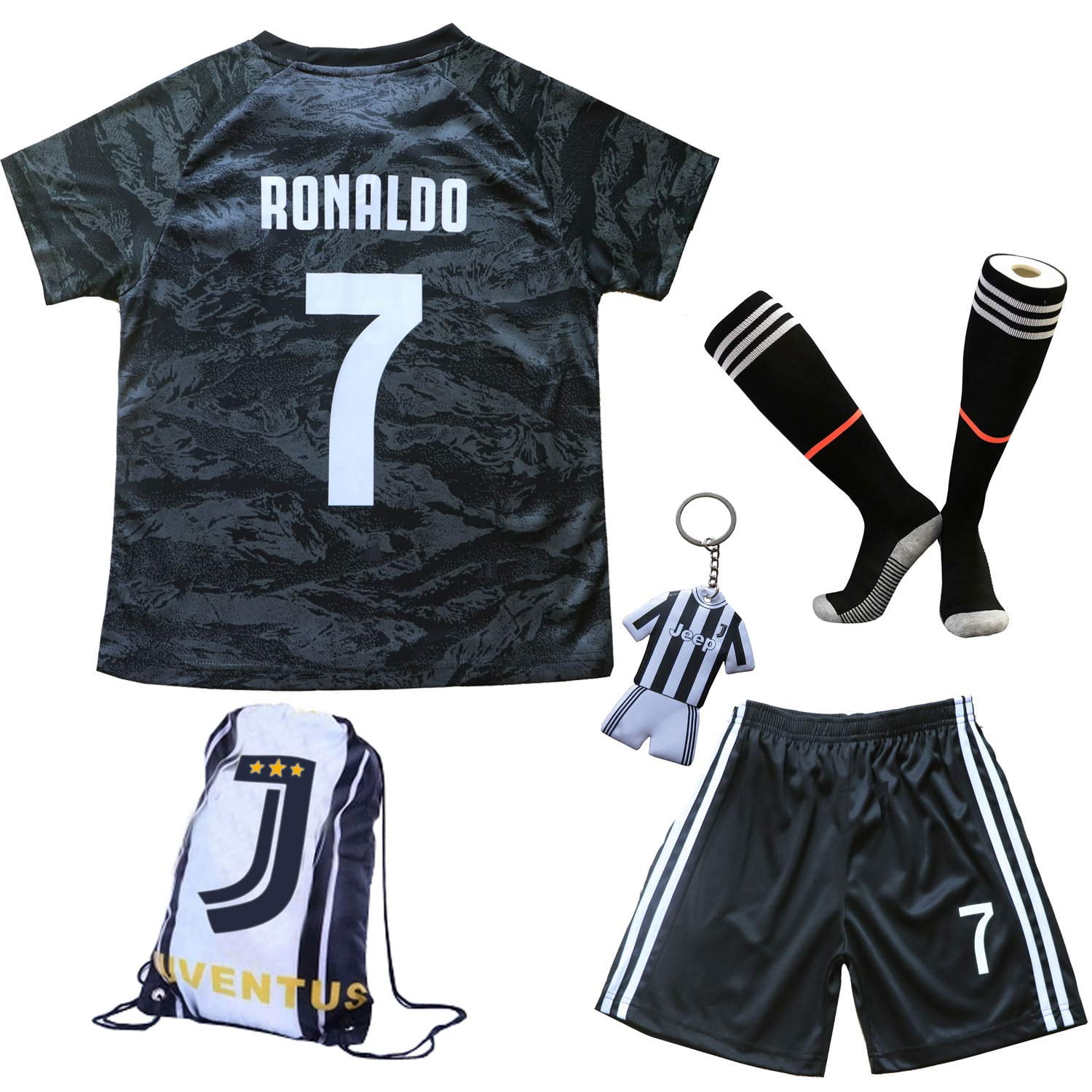 BIRDBOX Youth Sportswear C.Ronaldo 7 Kids Home Soccer Jersey/Shorts Bag Keychain Football Socks Set 