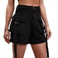 thumbnail image 1 of Shorts Vaqueros Cargo para Mujer - Shorts Casuales de Verano Vintage con Botones y Cremallera Negro M, 1 of 8