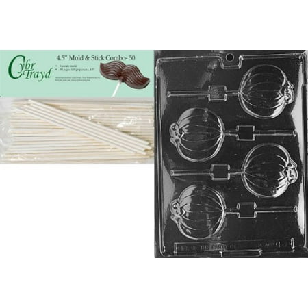 - Cybrtrayd 45St50-H088 Plain Pumpkin Lolly Halloween Chocolate Candy Mold with 50 4.5-Inch Lollipop Sticks