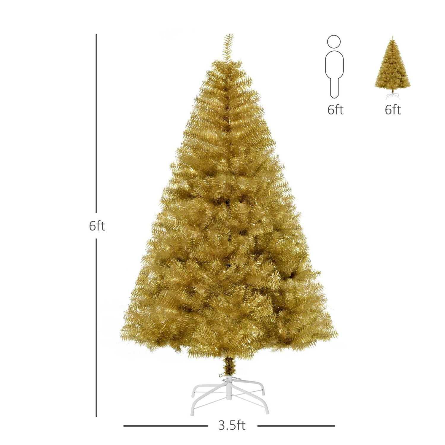 HOMCOM Arbre de Noël artificiel doré de 1,8 m pour décorations de fête de carnaval avec 1000 embouts de branche pour une utilisation en intérieur.