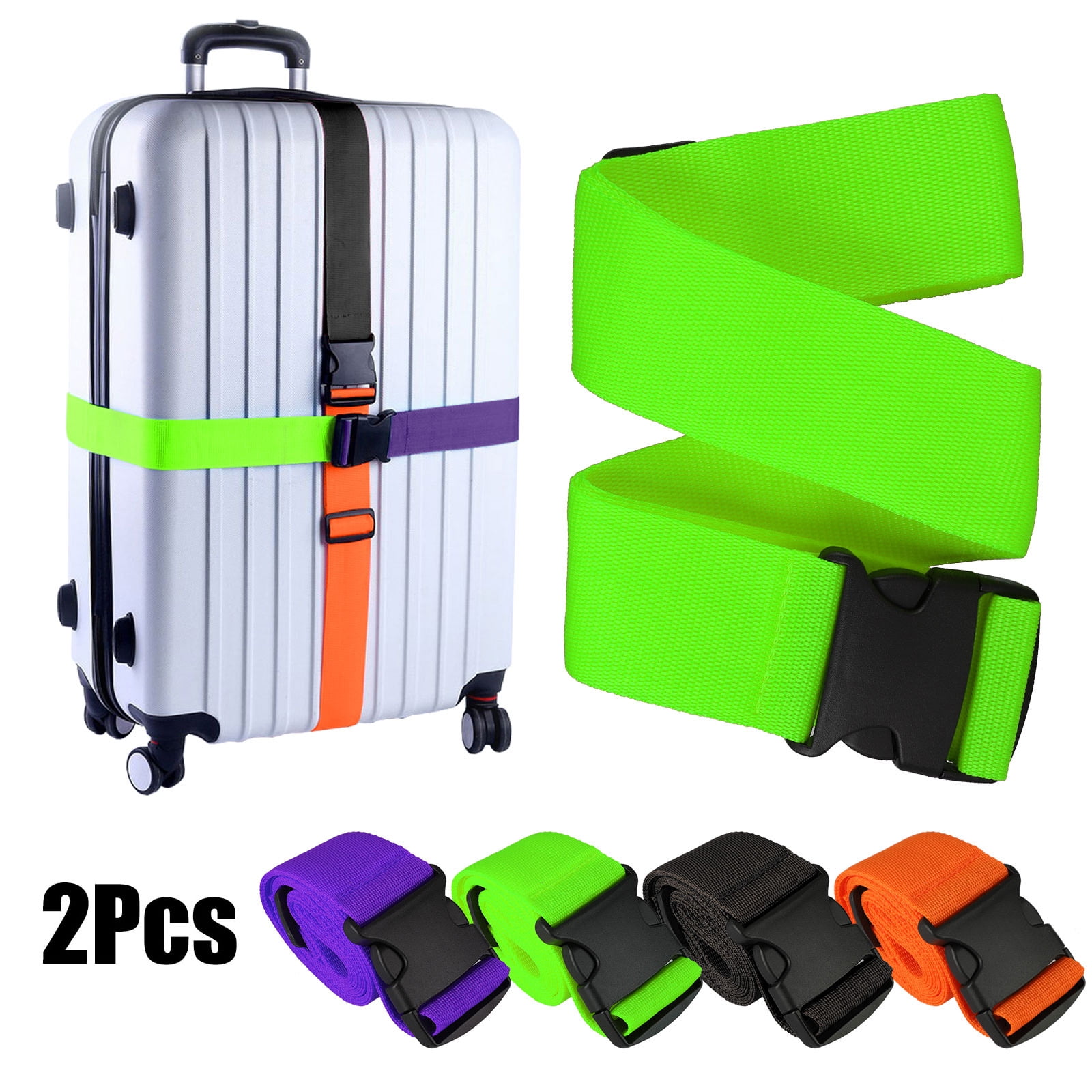 Red 2pc Adjustable Luggage Suitcase Belts Travel Security Straps Set