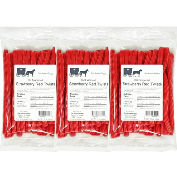 The Amish-Buggy Licorice Twists, Strawberry Red, 3 x 16 Oz Bags