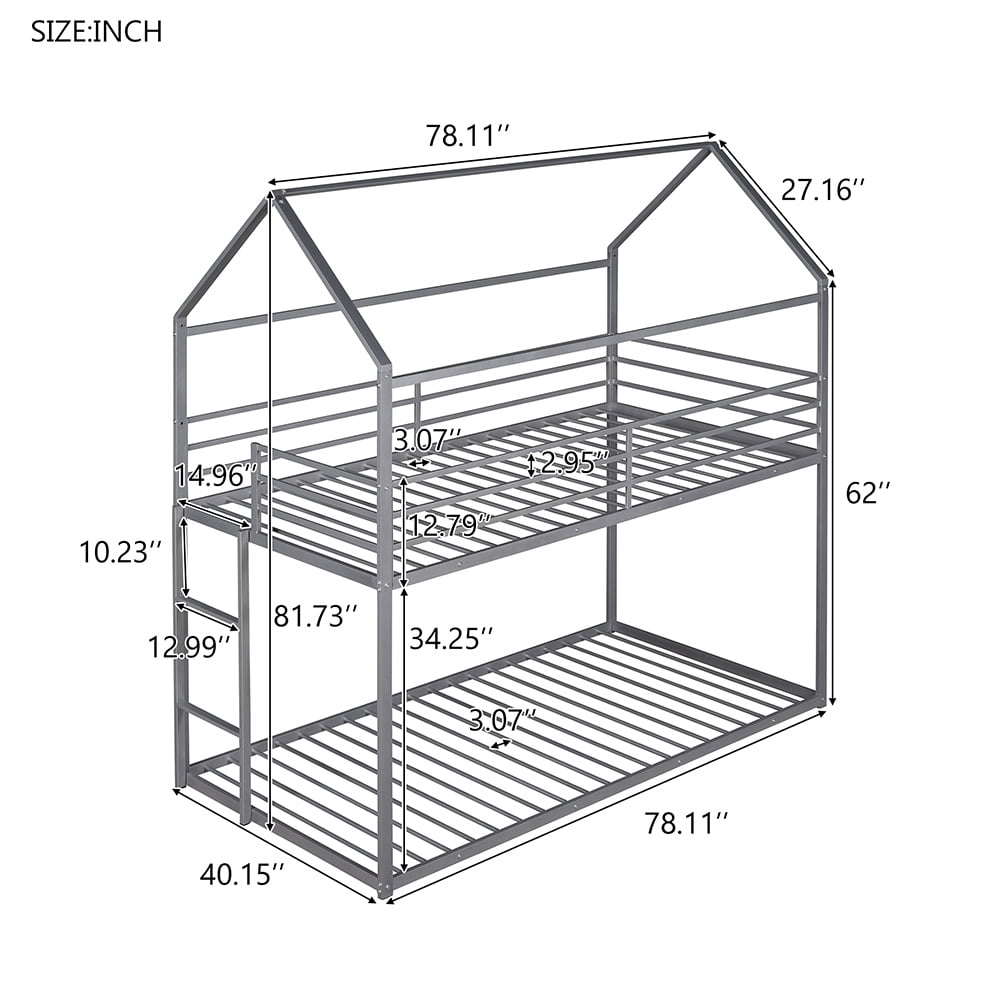 Kepooman Twin Over Twin Kids Bunk Bed with Built-in Ladder, Metal Bunk Bed Frame, Sliver Kepooman Twin Over Twin Kids Bunk Bed with Built-in Ladder, Metal Bunk Bed Frame, Sliver