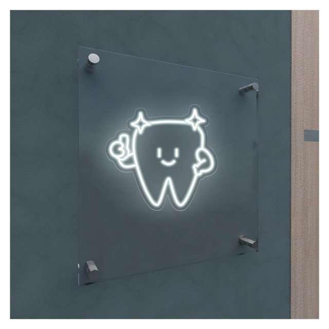 Letrero De Neón Con Forma Diente, Cara Sonriente Y Pulgares Arriba, Ideal Para La Decoración Oficina Del Dentista, 38cmx40cm