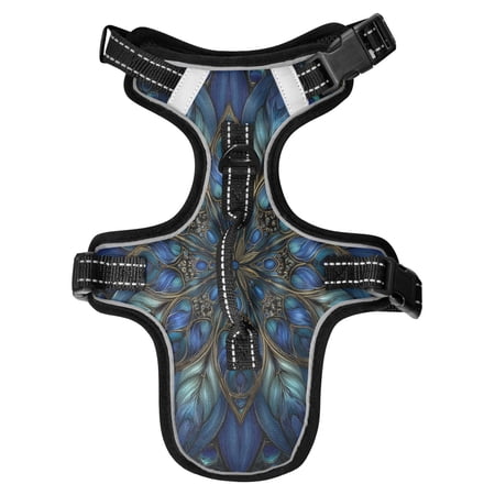 No Pull Dog Vest Harnesses and Escape Proof Cat Harnesses with Leash Set Reflective Adjustable Breathable Soft Padded Pet Vest for Small Medium Dogs Cats Blue Glass Flower Petals