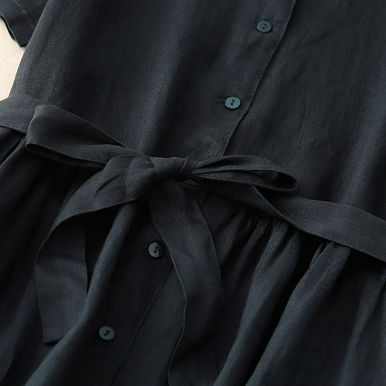 Generic Womens Korean Style Dresses Lace-Up Waist-Defined Henley Shirt Midi  Dress Summer Half Sleeve Trendy A-Line Dress - Walmart.com
