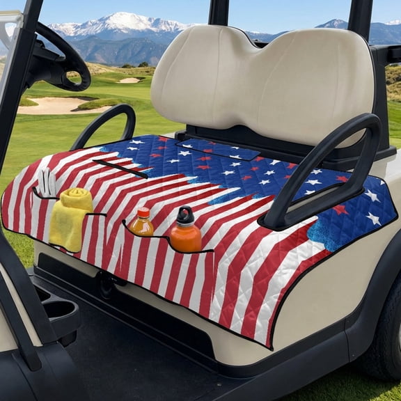 COEQINE Golf Cart Seat Covers with Carry Handle, US Flag Golf Cart Seat Towel Blanket, Fits for EZGO Yamaha Club Car and Other 2-Seat Golf Carts Patriotic Decor, Trendy American Flag