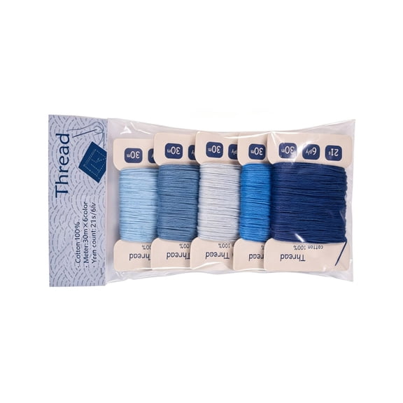 Beginner Sashiko Sewing Set Cotton 21 Count 6 Ply 30m Spools with Threader Accessories for Visible Mending Makers