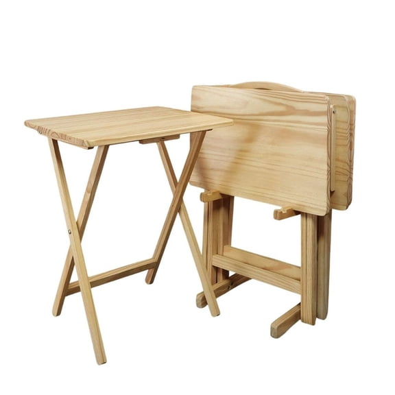 FurniFact Brown Wooden 5pcs Folding Tables Set with Stand – TV Trays Set of 4