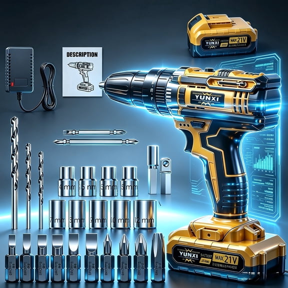 2-Speed Cordless Drill Driver Set, High Torque Power Drill Kit with 1 Batteries, Charger & Contractor Bag