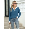 thumbnail image 6 of Women'S V Neck Sweaters Pullover Color Block Collar Long Sleeves Loose Fit Casaul Tunic Tops Shirts  Blue S, 6 of 8