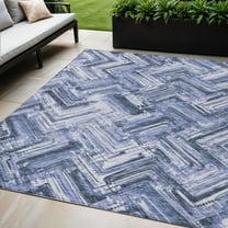 5' X 8' Navy Blue And Sky Blue Geometric Washable Indoor Outdoor Area Rug