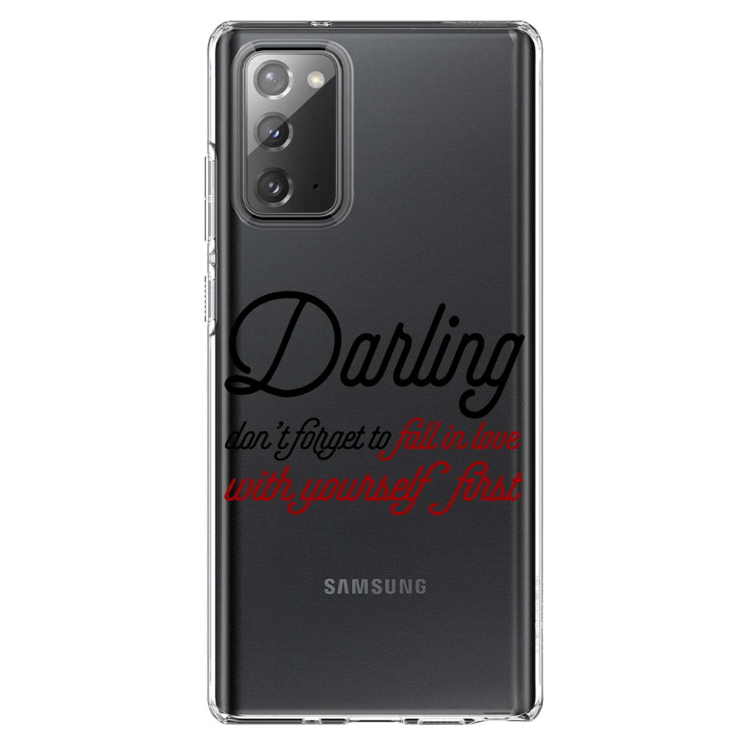 DistinctInk Clear Shockproof Hybrid Case for Galaxy Note 20 ULTRA (6.9" Screen) - TPU Bumper Acrylic Back Tempered Glass Screen Protector - Darling Don't Forget to Fall In Love with Yourself - image 1 of 3