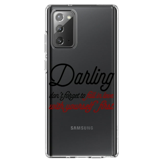DistinctInk Clear Shockproof Hybrid Case for Galaxy Note 20 ULTRA (6.9" Screen) - TPU Bumper Acrylic Back Tempered Glass Screen Protector - Darling Don't Forget to Fall In Love with Yourself