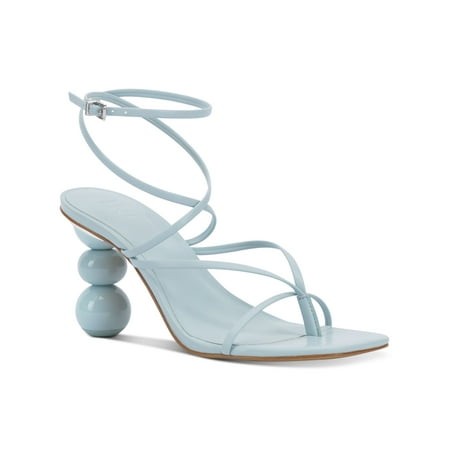 

INC Womens Blue Strappy Stacked Sphere Metallic Accent Heel Padded Ankle Strap Lilliana Square Toe Sculpted Heel Buckle Heeled Sandal 5.5
