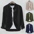 thumbnail image 3 of Camisetas holgadas de algodón y lino para hombre, manga larga, bolsillo con botones, talla grande, color negro, 3 of 3