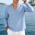 thumbnail image 4 of Men's Cotton Linen V Neck Shirt Casual Long Sleeve Solid Color Summer Beach Tops, 2XL, 4 of 7