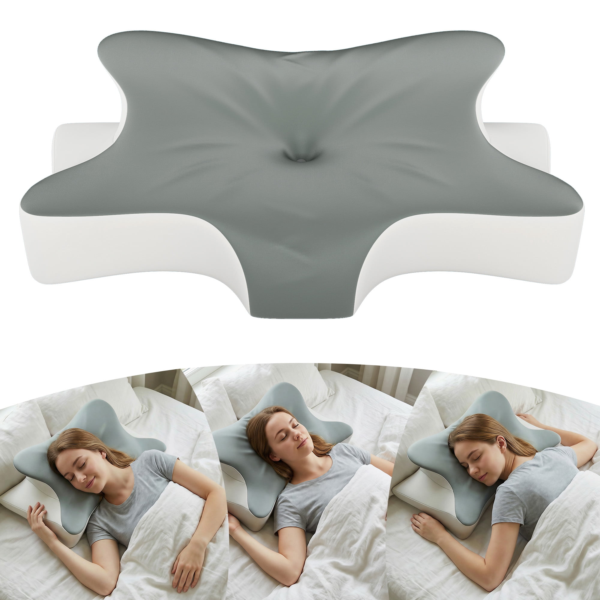 NEGYLIM Ergonomic Contour Neck Support for Neck Pain Relief, Side Back Stomach Sleepers, Gray