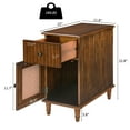 thumbnail image 3 of Small Wood Rattan End Table With Drawer&Cabinet, Vintage Narrow Bedside Table With Door, Slim Sofa Side Table Nightstand for Small Spaces, Living Room, Bedroom-Walnut, 3 of 10