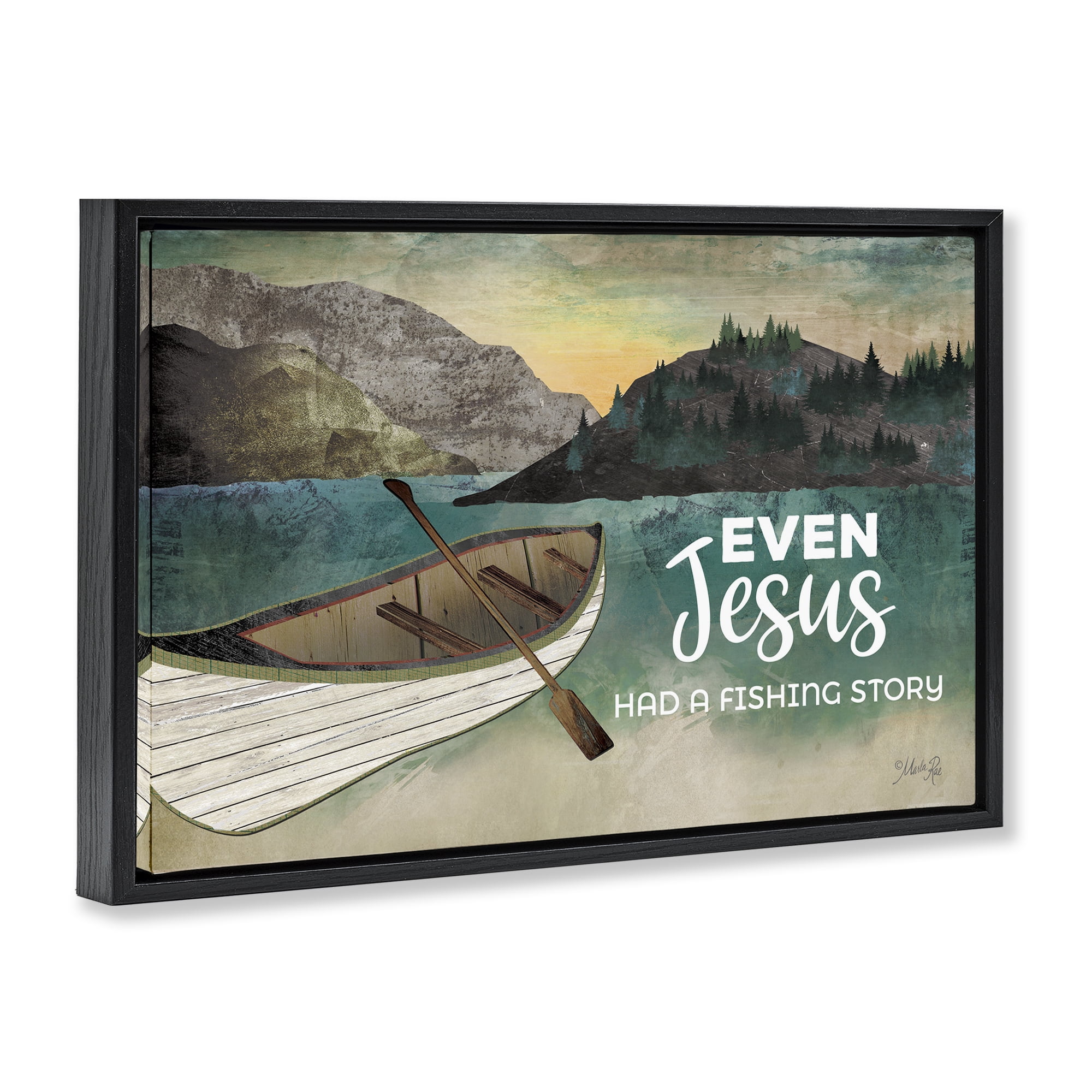 Stupell Industries Jesus Had Fishing Story Religious Painting Black Floater Framed Canvas Art Print Wall Art, 31 x 21