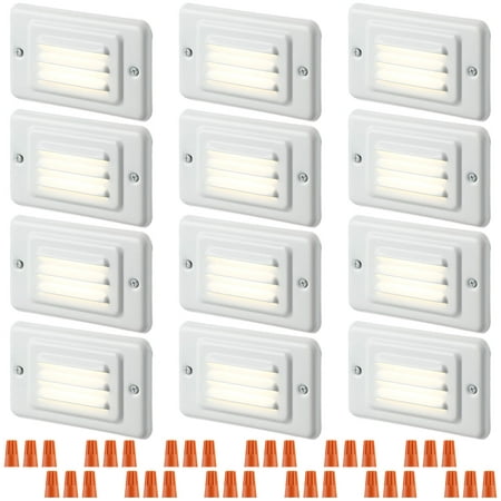 

LEONLITE 12-Pack 120V LED Louvered Step Lights with Faceplate IP65 Waterproof Horizontal Mount 3000K Warm White ETL Listed