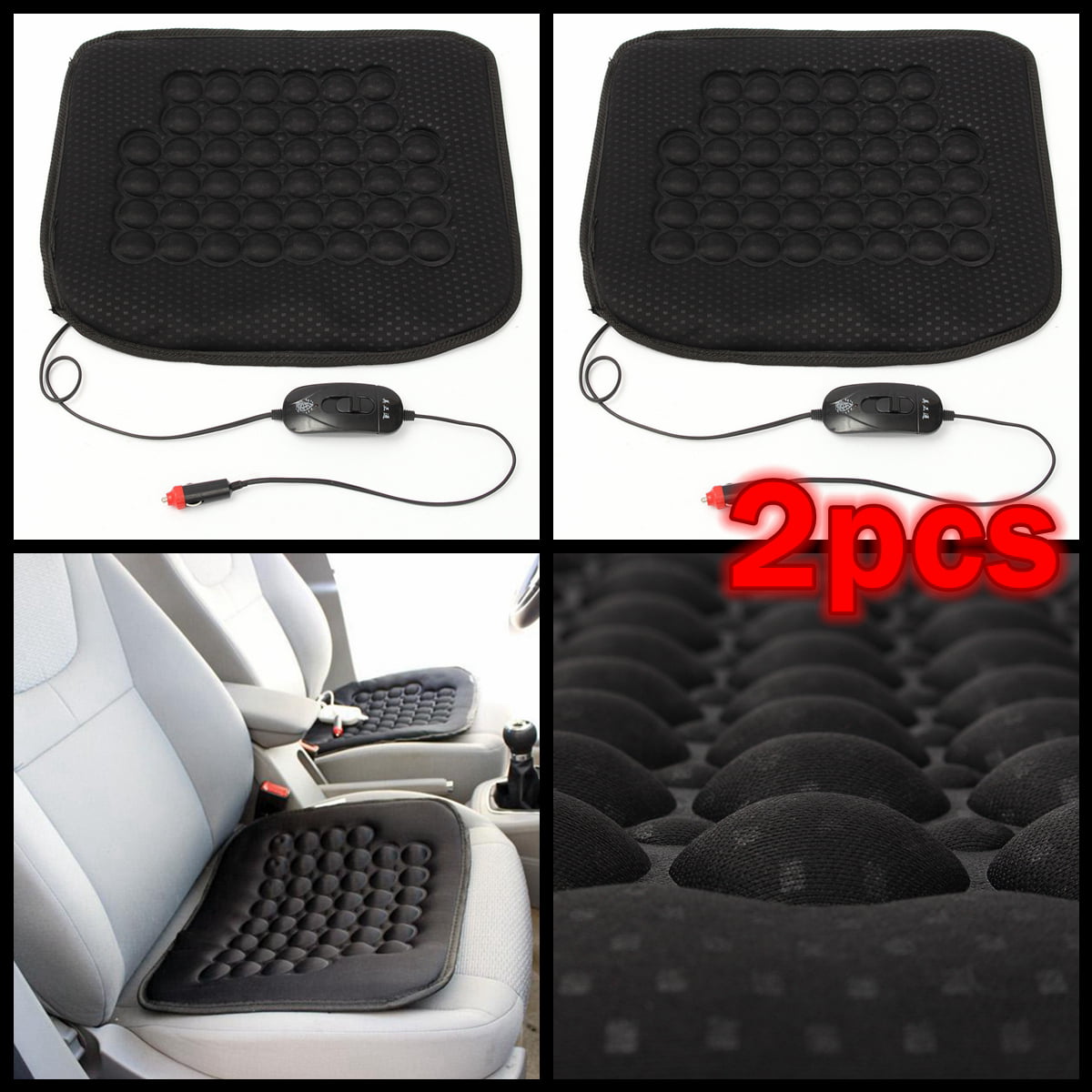 KOYOSO Heating Seat Cushion Graphene Heated Pad with Temperature Control Memory Foam Mat 12V Black 
