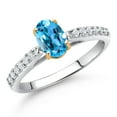 thumbnail image 2 of Gem Stone King 10K White and Yellow Gold Swiss Blue Topaz and White Lab Grown Diamond Engagement Ring for Women (1.18 Cttw, Oval 7X5MM, Gemstone November Birthstone, Size 5), 2 of 4