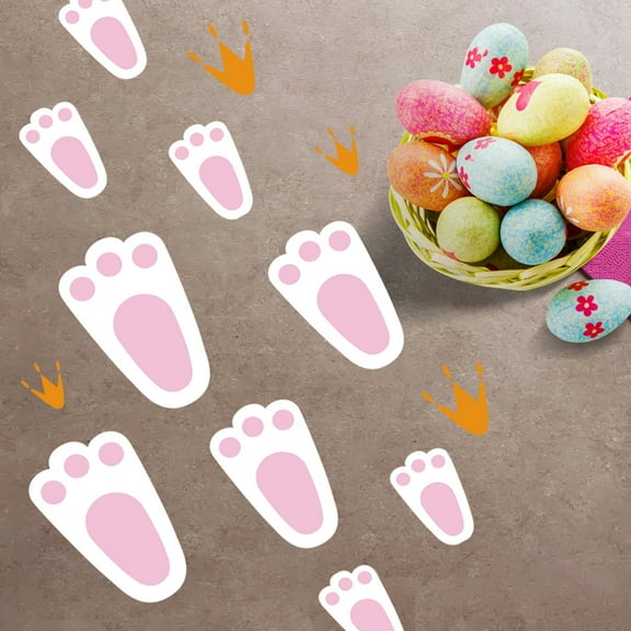 Meggemo 6 Sheets Bunny Footprint Stickers Removable Stickers for Home Floor Window Wall Door Easter Holiday Festive Decorative Supply