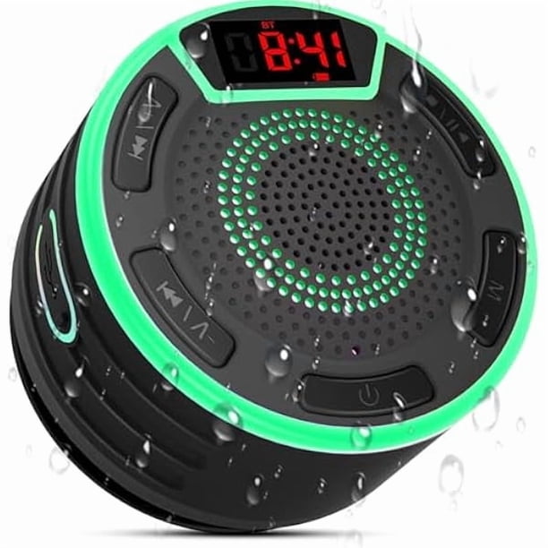 wonima11 Bluetooth Speakers, IPX7 Waterproof Shower Speaker, Portable Speaker with LED Display, FM Radio, Suction Cup, Light Show, Built-in Mic, Best Gifts for Pool Beach Home Party Travel Outdoors