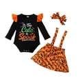 thumbnail image 3 of SOFTCCLO Baby Girl Halloween Outfit Fall Elements Long Sleeve Romper Suspender Skirt Clip 3 Piece Sets Size 9-12M, 3 of 10