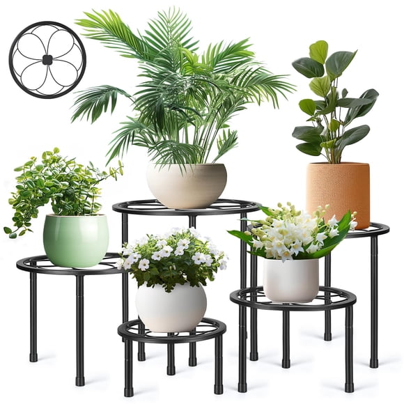 Soporte para plantas Amaoot Metal para interior y exterior, paquete de 5 unidades, color negro