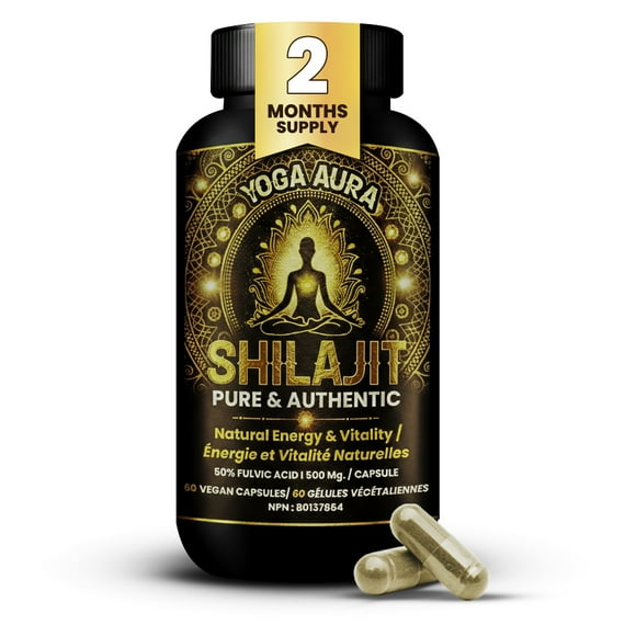 Yoga Aura Shilajit Capsules – Himalayan Shilajit 500mg Daily Supplement – Purified & Lab Tested