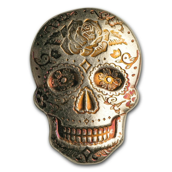 2 oz Hand-Poured Silver Skull - Day of the Dead: Rose