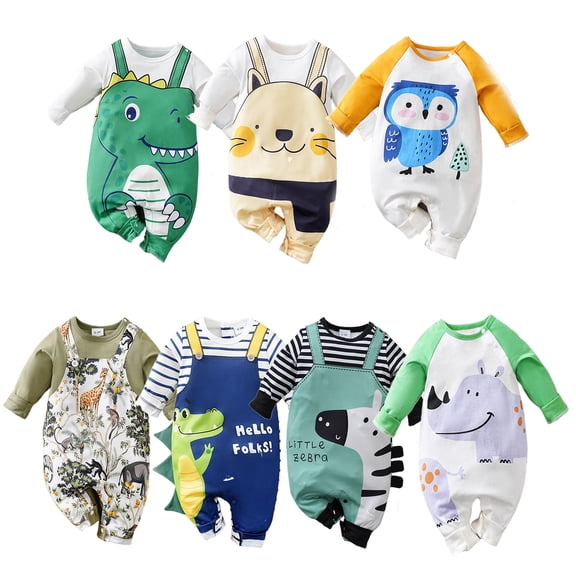 Bellafa 0-18 Months Baby Boys Cartoon Jumpsuit Infant Fall Spring Romper Bodysuit Newborn Long Sleeve Coming Home Outfits
