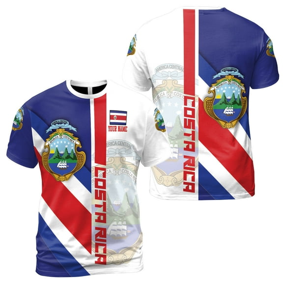 Custom Name Patriotic Costa Rica Coat of Arms Men's T-shirt S-5XL