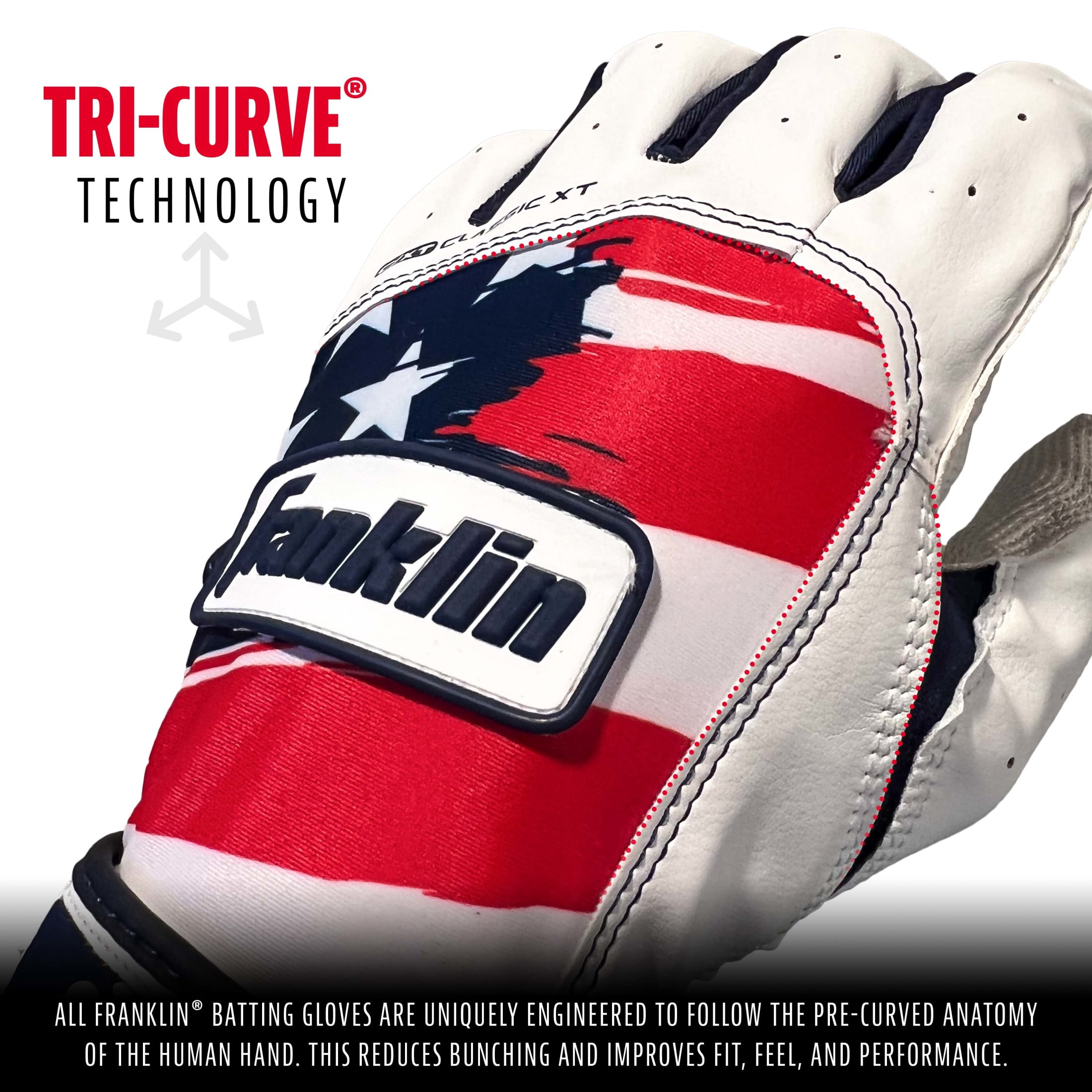 Franklin Sports Classic XT Batting Gloves, Pair, USA, Adult Large