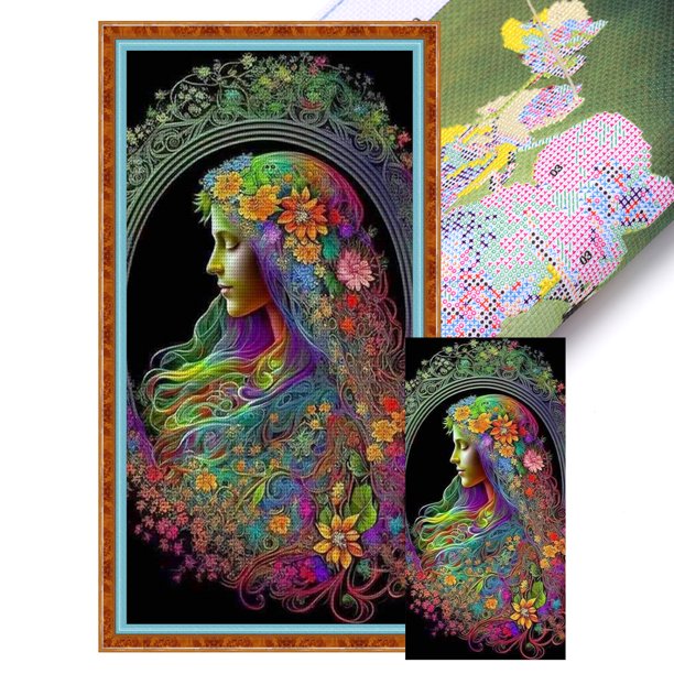 Hilo de bordar de algodón Wdftyju completo 11CT estampado de flores 50x100cm