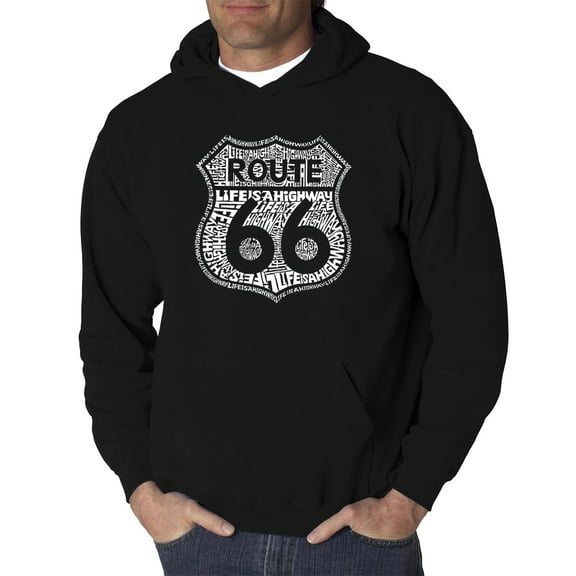LA Pop Art Men's Word Art Hooded Sweatshirt - Route 66 - Life is a Highway