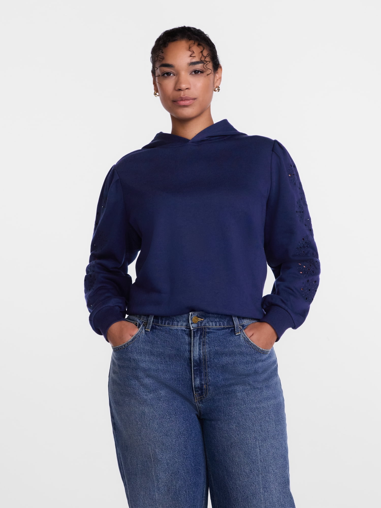 Scenario Women's and Women's Plus Eyelet Hoodie with Long Sleeves, Sizes XS-4X