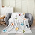 thumbnail image 1 of Erosebridal Cartoon Airplane Flannel Blanket, Geometric Line Sherpa Throw, Plane Decor, 1 of 5